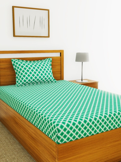 

BIANCA Green & White Abstract 110 TC Cotton 1 Single Bedsheet with 1 Pillow Covers