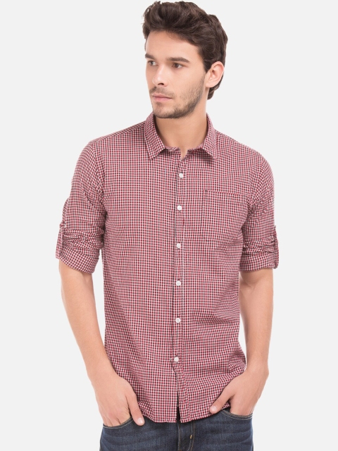 

Ruggers Men Red & Grey Slim Fit Checked Casual Shirt