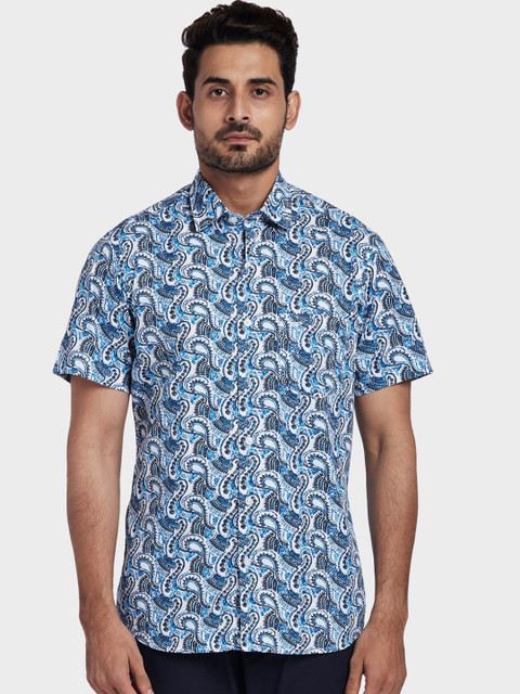 

ColorPlus Men Blue & White Tailored Fit Printed Casual Shirt