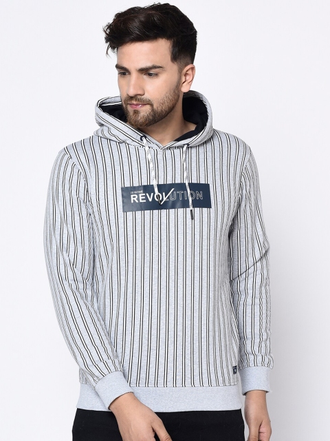 

Octave Men Grey & Blue Striped Hooded Sweatshirt