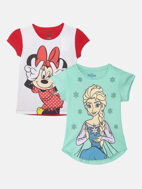 Kids Ville Disney Printed Pack Of 2 Tshirt for Girls, Off white