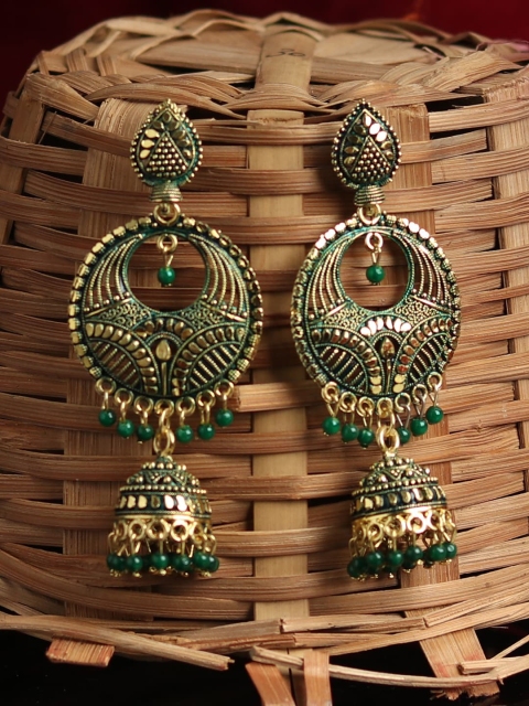 

ANIKAS CREATION Green Circular Jhumkas