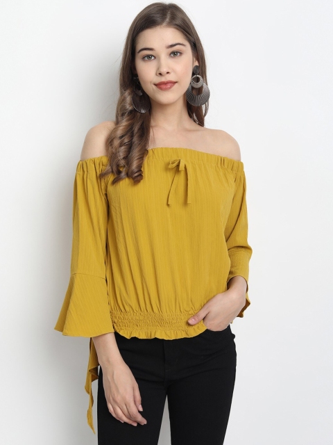 

Clothzy Women Yellow Solid Bardot Top