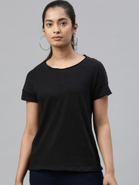 

Kryptic Women Black Solid Round Neck T-shirt