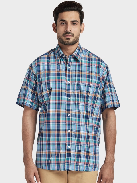 

ColorPlus Men Blue & Orange Regular Fit Checked Casual Shirt