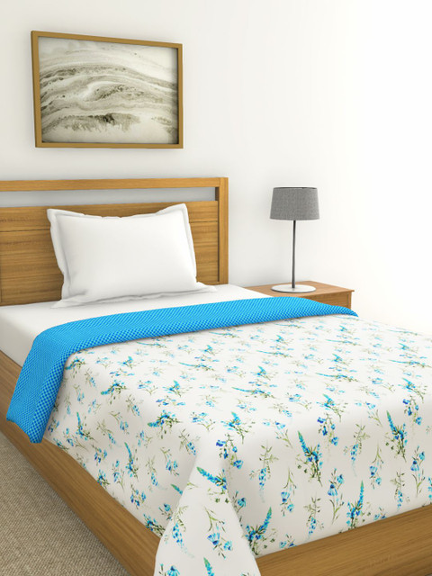 

BIANCA White & Blue Floral AC Room 300 GSM Single Bed Dohar