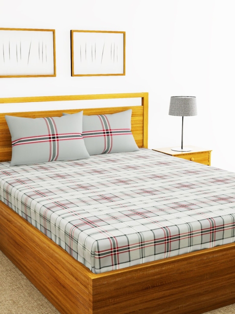 

BIANCA Grey Geometric 144 TC Cotton 1 King Bedsheet with 2 Pillow Covers