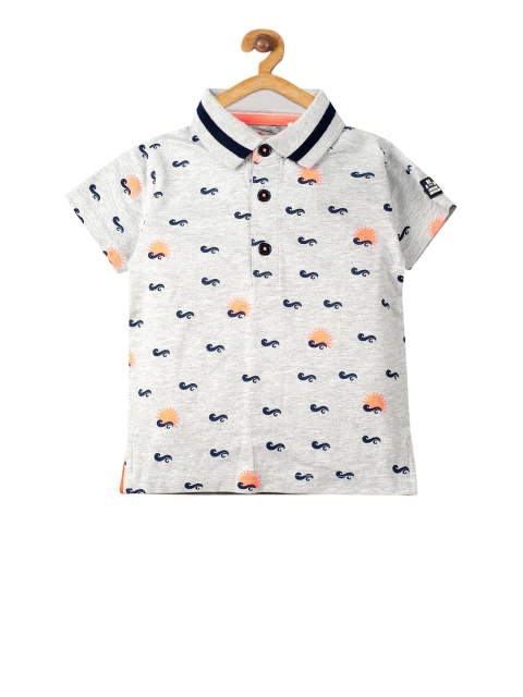 

YOUNG BIRDS Boys Grey Printed Polo Collar T-shirt