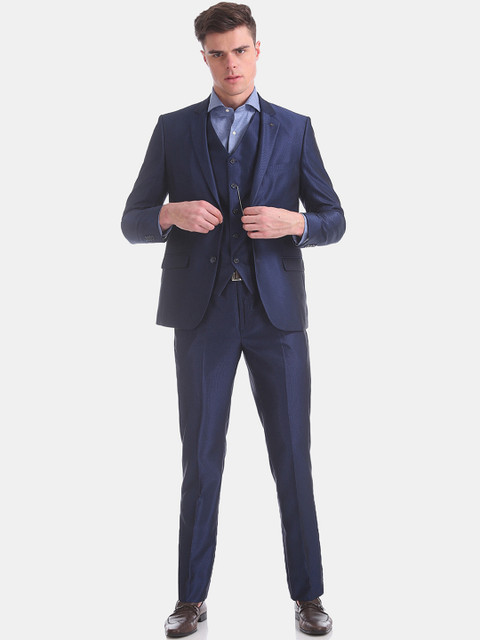 

Arrow Men Navy Blue Self-Design Single-Breasted Formal Suit