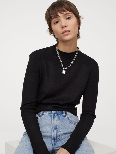 

H&M Women Acrylic Black Open-Backed Top