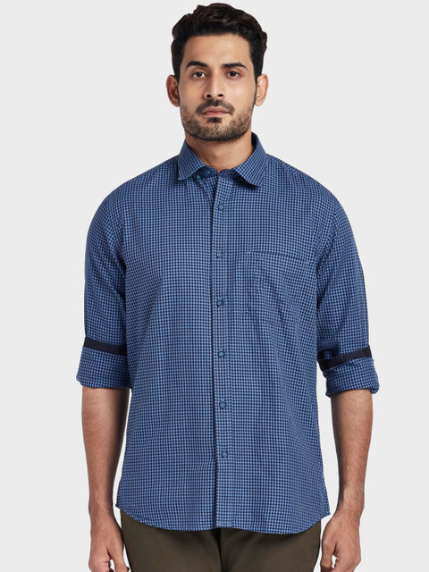 

ColorPlus Men Blue Tailored Fit Checked Casual Shirt