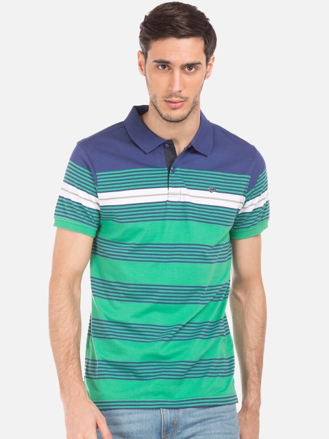 

Ruggers Men Multicoloured Striped Polo Collar T-shirt, Green