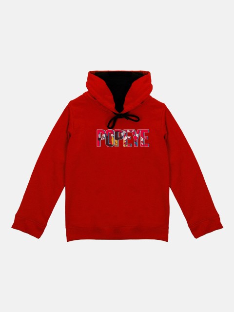 

Popeye Boys Red Printed Hooded Sweatshirt With Attached Face Covering