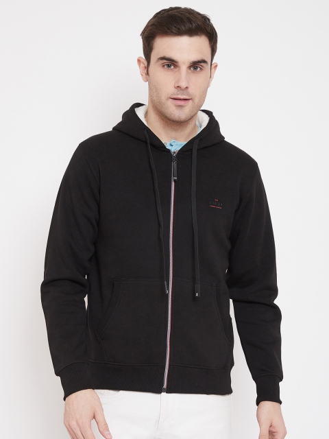 

Okane Men Black Solid Hooded Sweatshirt