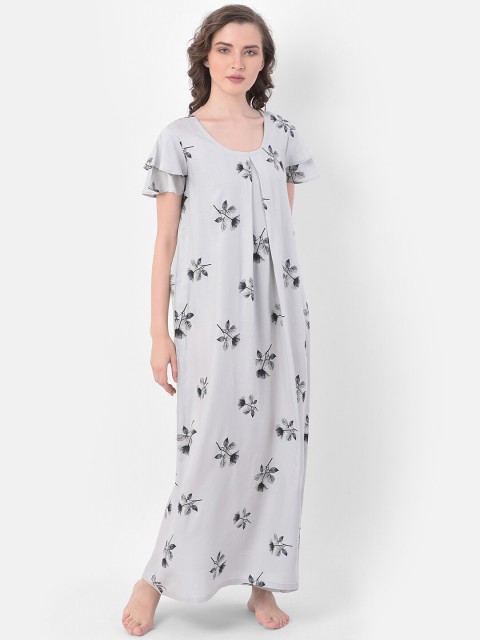 

Clovia Women Grey & Black Floral Printed Nightdress