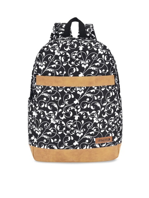 

2 STRAP Women Black & White Printed Medium Backpack