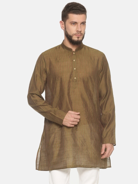

TATTVA Men Olive Brown Striped Straight Kurta