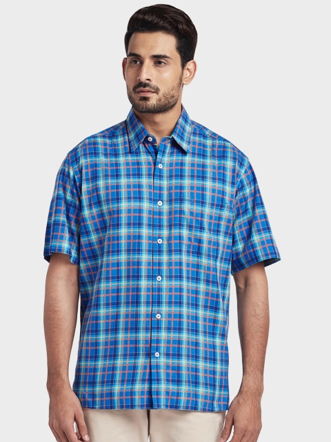 

ColorPlus Men Blue & Orange Regular Fit Checked Casual Shirt