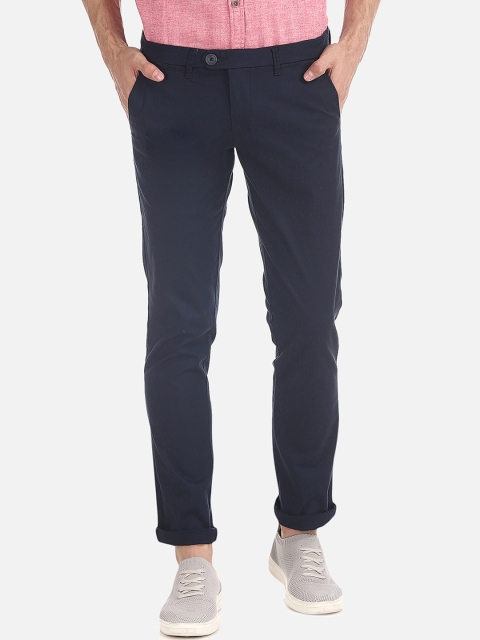 

Ruggers Men Navy Blue Tapered Fit Solid Regular Trousers