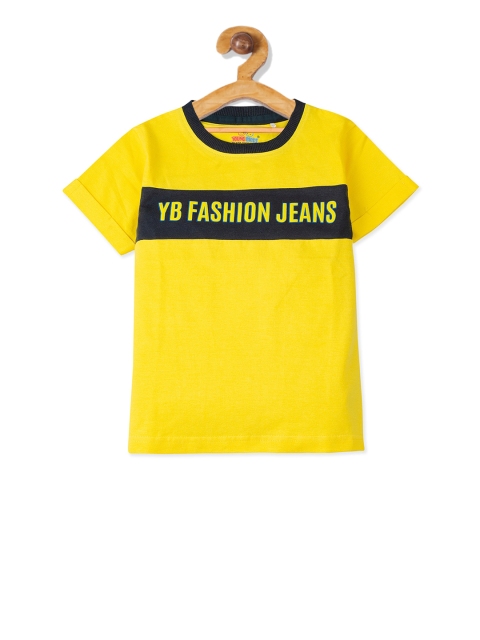 YOUNG BIRDS Boys Yellow Printed Round Neck T-shirt