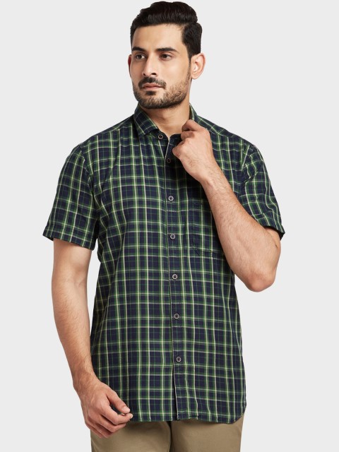 

ColorPlus Men Green & Navy Blue Tailored Fit Checked Casual Shirt