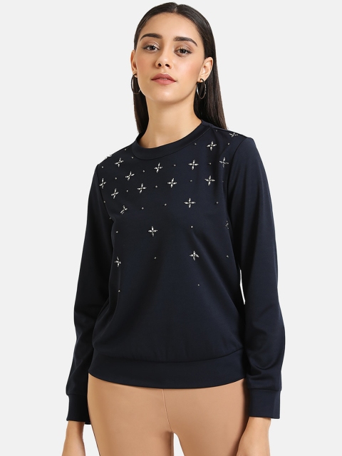 

Kazo Women Navy Blue & White Embellished Pullover Sweater