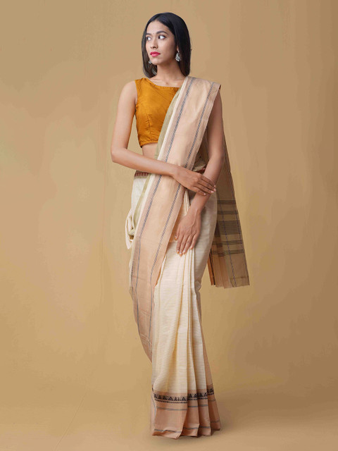 

Unnati Silks Cream-Coloured Woven Design Pure Cotton Saree