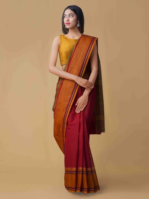 

Unnati Silks Red Solid Handcrafted Pure Cotton Saree