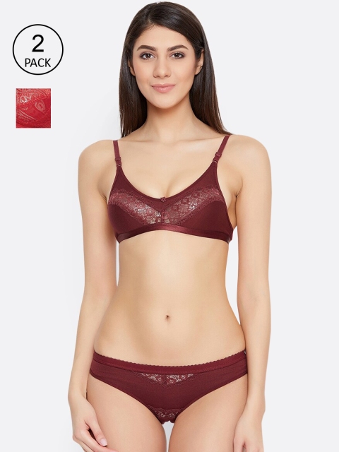 

ALIZA Women Pack of 2 Lace Bridal Bikini Lingerie Set 30.MRN.RED_331517, Maroon