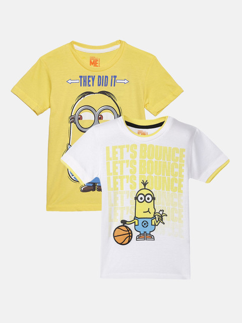

Kids Ville Boys Pack Of 2 Minions Printed Round Neck T-shirt, White