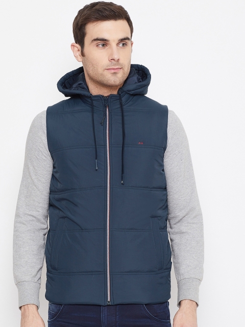 

Okane Men Navy Blue Solid Padded Jacket