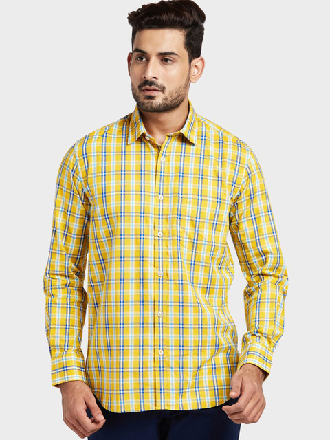 

ColorPlus Men Yellow & White Tailored Fit Checked Casual Shirt