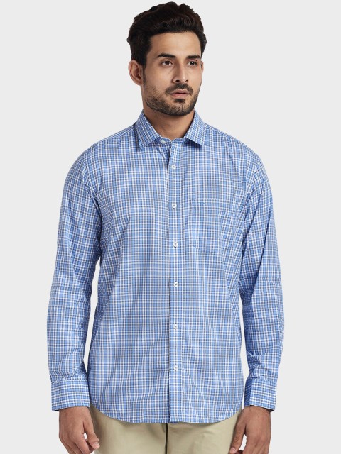 

ColorPlus Men Blue & White Slim Fit Checked Casual Shirt