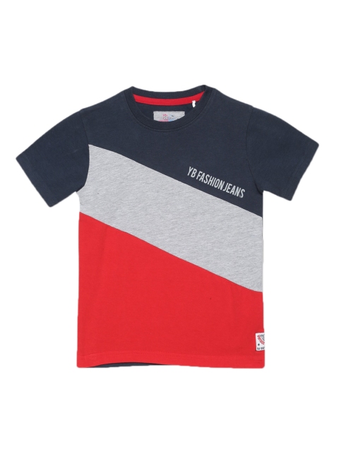 YOUNG BIRDS Boys Red Colourblocked Round Neck T-shirt
