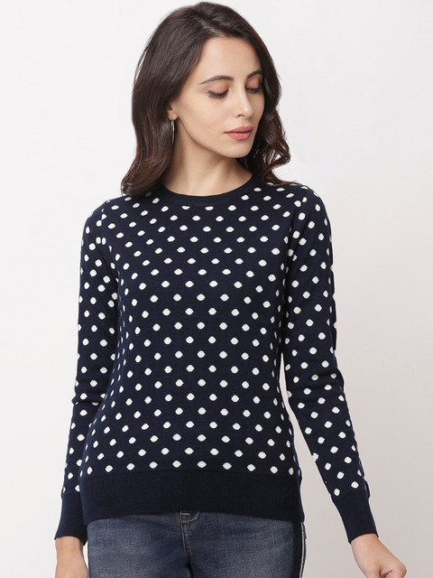 

Globus Women Navy Blue & White Polka Dot Printed Sweatshirt