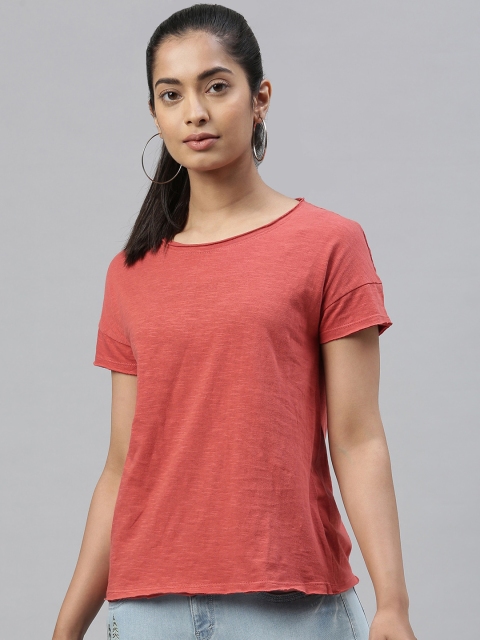 

Kryptic Women Red Solid Round Neck T-shirt