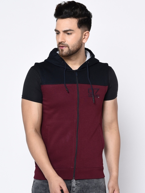 

Octave Men Maroon & Black Colourblocked Hooded Sweatshirt