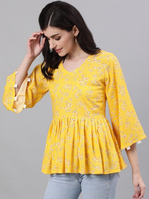 

AASI - HOUSE OF NAYO Women Yellow Printed Peplum Top