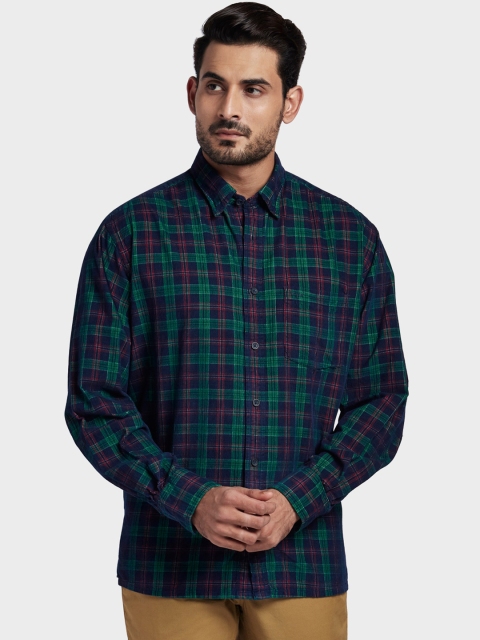 

ColorPlus Men Green & Purple Regular Fit Checked Casual Shirt