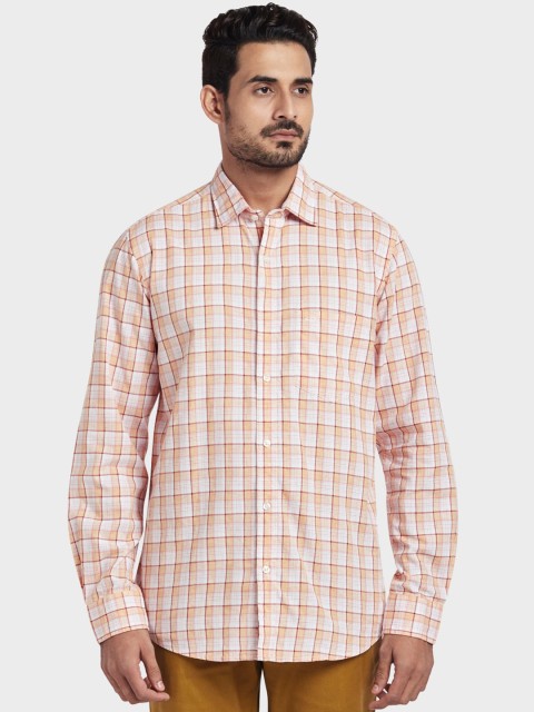 

ColorPlus Men Orange & White Tailored Fit Checked Casual Shirt