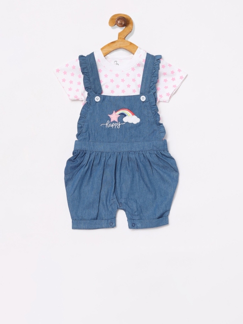 

BABY GO Girls Blue & White Printed Dungarees