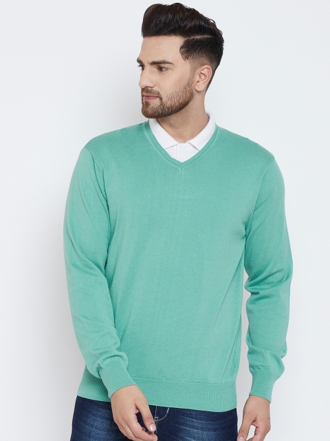 

98 Degree North Men Sea Green Solid Pullover Sweater