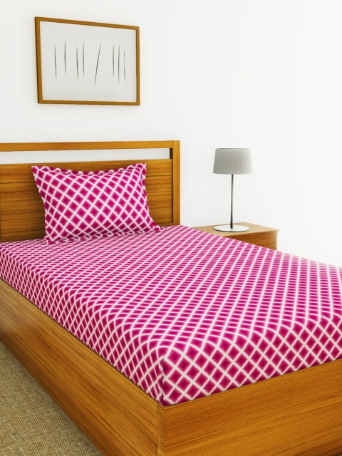 

BIANCA Pink & White Geometric 110 TC Cotton 1 Single Bedsheet with 1 Pillow Covers