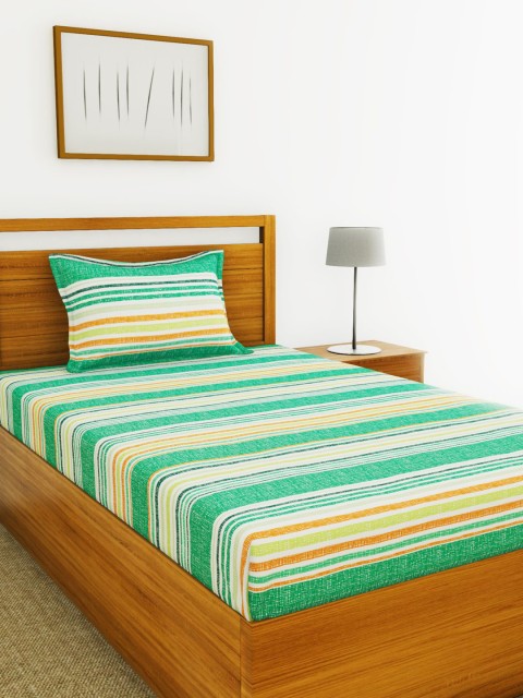

BIANCA Green & White Striped 110 TC 1 Single Bedsheet With 1 Pillow Covers