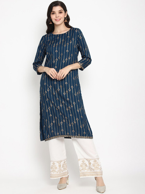 

Prakhya Women Blue & White Printed Kurta with Trousers