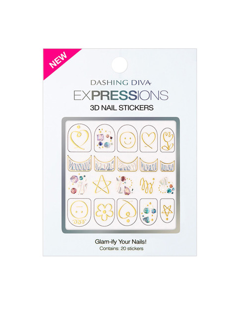 

Dashing Diva Gold-Toned Set Of 20 3D Expressions Golden Drawing Nail Stickers