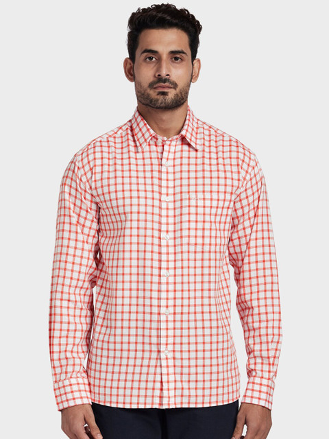 

ColorPlus Men Orange & Off-White Regular Fit Checked Casual Shirt