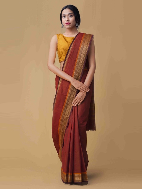

Unnati Silks Maroon Solid Pure Uppada Cotton Handloom Saree