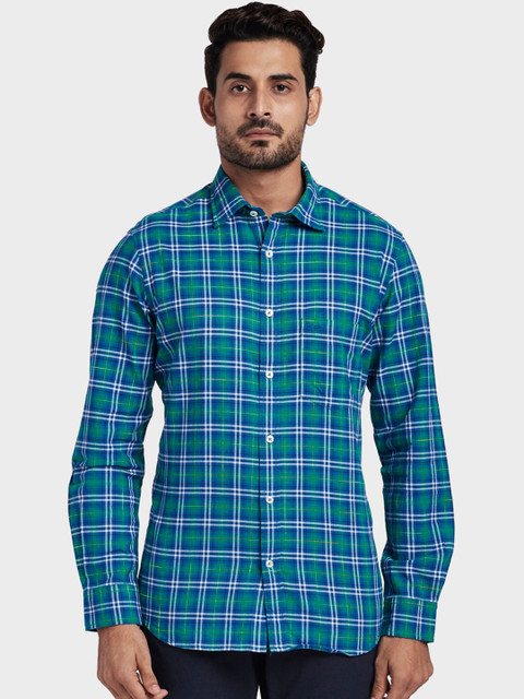 

ColorPlus Men Green & Blue Tailored Fit Checked Casual Shirt