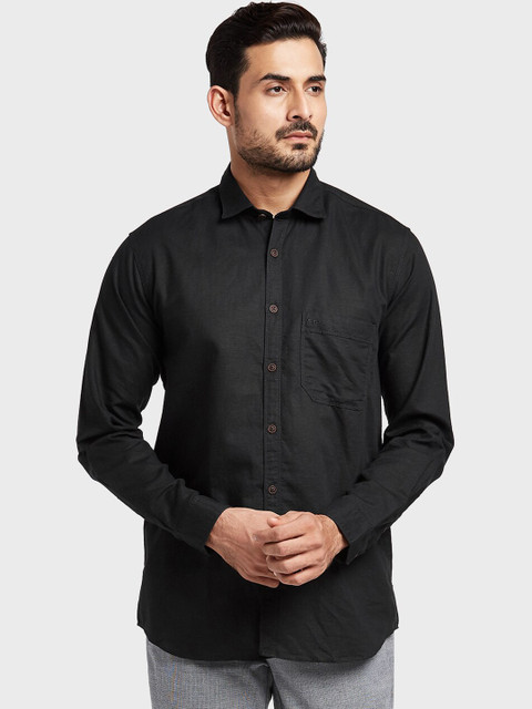 

ColorPlus Men Black Tailored Fit Solid Casual Shirt